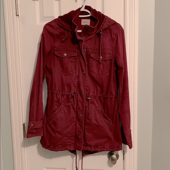 Burgundy 3/4 length utility jacket with lined hood - Picture 1 of 4